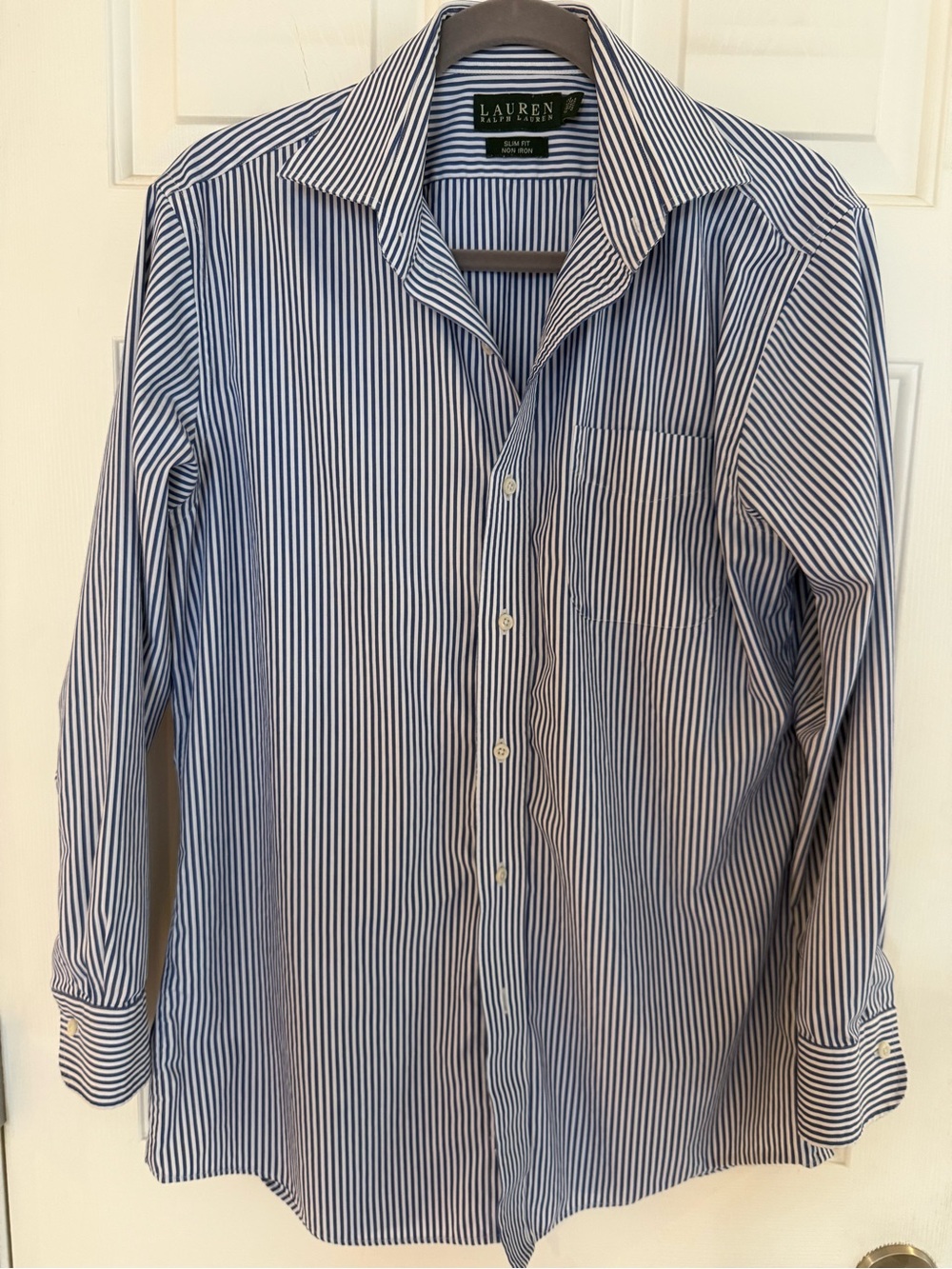 Lauren Ralph Lauren Blue Stripe Men's Non Iron Slim Fit  S 16    32/33